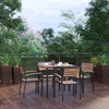 image:imageFlash Furniture 5 Piece Outdoor Dining Table Set  Synthetic Teak Poly Slats  35 Square Steel Framed Table with Umbrella Holder Hole  4 Stackable Club Chairs