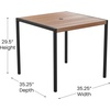 image:imageFlash Furniture 5 Piece Outdoor Dining Table Set  Synthetic Teak Poly Slats  35 Square Steel Framed Table with Umbrella Holder Hole  4 Stackable Club Chairs