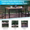 image:imageFlash Furniture 5 Piece Outdoor Dining Table Set  Synthetic Teak Poly Slats  35 Square Steel Framed Table with Umbrella Holder Hole  4 Stackable Club Chairs