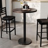 image:imageFlash Furniture Bennett 30 Round Solid Wood Commercial Indoor Tabletop in Dark Brown with 18 Round Bar Height Black Cast Iron Base 300 lb Static CapacityDark Brown TopBlack Base
