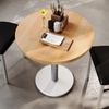 image:imageFlash Furniture Bennett 30 Round Solid Wood Commercial Indoor Tabletop in Dark Brown with 18 Round Dining Height Black Cast Iron Base 300 lb Static CapacityNatural TopSilver Base