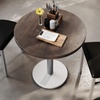 image:imageFlash Furniture Bennett 30 Round Solid Wood Commercial Indoor Tabletop in Dark Brown with 18 Round Dining Height Black Cast Iron Base 300 lb Static CapacityDark Brown TopSilver Base