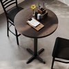image:imageFlash Furniture Bennett 30 Round Solid Wood Commercial Indoor Tabletop in Dark Brown with 22 x 22 Bar Height Black Cast Iron X Base 300 lb Static CapacityDark Brown TopBlack Base