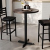 image:imageFlash Furniture Bennett 30 Round Solid Wood Commercial Indoor Tabletop in Dark Brown with 22 x 22 Bar Height Black Cast Iron X Base 300 lb Static CapacityDark Brown TopBlack Base