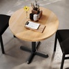 image:imageFlash Furniture Bennett 30 Round Solid Wood Commercial Indoor Tabletop in Natural with 22 x 22 Dining Height Black Cast Iron X Base 300 lb Static CapacityNatural TopBlack Base