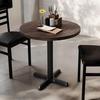 image:imageFlash Furniture Bennett 30 Round Solid Wood Commercial Indoor Tabletop in Natural with 22 x 22 Dining Height Black Cast Iron X Base 300 lb Static CapacityDark Brown TopBlack Base