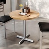 image:imageFlash Furniture Bennett 30 Round Solid Wood Commercial Indoor Tabletop in Natural with 22 x 22 Dining Height Black Cast Iron X Base 300 lb Static CapacityNatural TopSilver Base