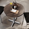 image:imageFlash Furniture Bennett 30 Round Solid Wood Commercial Indoor Tabletop in Natural with 22 x 22 Dining Height Black Cast Iron X Base 300 lb Static CapacityDark Brown TopSilver Base