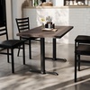 image:imageFlash Furniture Bennett 30 x 48 Solid Wood Commercial Indoor Tabletop in Dark Brown with Dual 5 x 22 Dining Height Black Cast Iron T Bases 400 lb Static CapacityDark Brown TopBlack Base