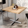 image:imageFlash Furniture Bennett 36 Square Solid Wood Commercial Indoor Tabletop in Natural with 30 x 30 Dining Height Black Cast Iron X Base 400 lb Static CapacityNatural TopSilver Base