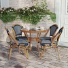 image:imageFlash Furniture Bordeaux IndoorOutdoor Commercial Bistro Set  Tempered Glass Top Table  4 Chairs  PE Rattan  NAT Bamboo Print Aluminum Frame  NavyWhiteNavy  White RattanNatural Frame