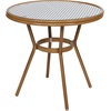 image:imageFlash Furniture Bordeaux IndoorOutdoor Commercial Bistro Set  Tempered Glass Top Table  4 Chairs  PE Rattan  NAT Bamboo Print Aluminum Frame  NavyWhiteNavy  White RattanNatural Frame
