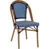 image:imageFlash Furniture Bordeaux IndoorOutdoor Commercial Bistro Set  Tempered Glass Top Table  4 Chairs  PE Rattan  NAT Bamboo Print Aluminum Frame  NavyWhiteNavy  White RattanNatural Frame