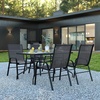 image:imageFlash Furniture Brazos 5 Piece Outdoor Patio Dining Set  4 Black Flex Comfort Stack Chairs  55 Tempered Glass Patio Table with Umbrella Hole