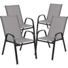 image:imageFlash Furniture Brazos 5 Piece Outdoor Patio Dining Set  4 Gray Flex Comfort Stack Chairs  55 Tempered Glass Patio Table with Umbrella Hole