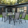 image:imageFlash Furniture Brazos 5 Piece Outdoor Patio Dining Set  4 Gray Flex Comfort Stack Chairs  55 Tempered Glass Patio Table with Umbrella Hole
