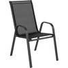 image:imageFlash Furniture Brazos Commercial Outdoor Dining Set 47 Tempered Glass Patio Table with Umbrella Hole 4 Stack Chairs with Flex Comfort Seats and Backs BlackBlackBlack