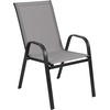 image:imageFlash Furniture Brazos Commercial Outdoor Dining Set 47 Tempered Glass Patio Table with Umbrella Hole 4 Stack Chairs with Flex Comfort Seats and Backs BlackBlackGrey