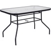 image:imageFlash Furniture Brazos Commercial Outdoor Dining Set 47 Tempered Glass Patio Table with Umbrella Hole 4 Stack Chairs with Flex Comfort Seats and Backs BlackBlackRed