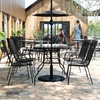 image:imageFlash Furniture Brazos Commercial Outdoor Dining Set 47 Tempered Glass Patio Table with Umbrella Hole 4 Stack Chairs with Flex Comfort Seats and Backs BlackBlackBlack