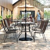 image:imageFlash Furniture Brazos Commercial Outdoor Dining Set 47 Tempered Glass Patio Table with Umbrella Hole 4 Stack Chairs with Flex Comfort Seats and Backs BlackBlackBrown