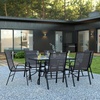 image:imageFlash Furniture Brazos Series 7Piece Glass Patio Table and Chairs Set Outdoor Patio Dining Set with Rectangular Table 6 Sling Patio Chairs BrownBlack