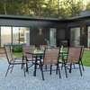image:imageFlash Furniture Brazos Series 7Piece Glass Patio Table and Chairs Set Outdoor Patio Dining Set with Rectangular Table 6 Sling Patio Chairs BrownBrown