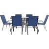 image:imageFlash Furniture Brazos Series 7Piece Glass Patio Table and Chairs Set Outdoor Patio Dining Set with Rectangular Table 6 Sling Patio Chairs BrownNavy