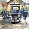 image:imageFlash Furniture Brazos Series 7Piece Glass Patio Table and Chairs Set Outdoor Patio Dining Set with Rectangular Table 6 Sling Patio Chairs BrownNavy