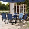 image:imageFlash Furniture Brazos Series 7Piece Glass Patio Table and Chairs Set Outdoor Patio Dining Set with Rectangular Table 6 Sling Patio Chairs BrownNavy