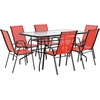 image:imageFlash Furniture Brazos Series 7Piece Glass Patio Table and Chairs Set Outdoor Patio Dining Set with Rectangular Table 6 Sling Patio Chairs BrownRed