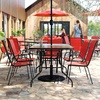 image:imageFlash Furniture Brazos Series 7Piece Glass Patio Table and Chairs Set Outdoor Patio Dining Set with Rectangular Table 6 Sling Patio Chairs BrownRed
