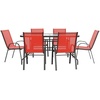 image:imageFlash Furniture Brazos Series 7Piece Glass Patio Table and Chairs Set Outdoor Patio Dining Set with Rectangular Table 6 Sling Patio Chairs BrownRed