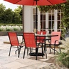 image:imageFlash Furniture Brazos Series 7Piece Glass Patio Table and Chairs Set Outdoor Patio Dining Set with Rectangular Table 6 Sling Patio Chairs BrownRed