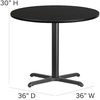 image:imageFlash Furniture Carlton 36 Round Walnut Laminate Table Set with XBase and 4 Ladder Back Metal Chairs  Black Vinyl SeatBlack TopBlack Vinyl Seat