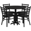 image:imageFlash Furniture Carlton 36 Round Walnut Laminate Table Set with XBase and 4 Ladder Back Metal Chairs  Black Vinyl SeatBlack TopBlack Vinyl Seat