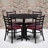 image:imageFlash Furniture Carlton 36 Round Walnut Laminate Table Set with XBase and 4 Ladder Back Metal Chairs  Black Vinyl SeatBlack TopBurgundy Vinyl Seat
