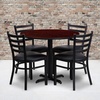 image:imageFlash Furniture Carlton 36 Round Walnut Laminate Table Set with XBase and 4 Ladder Back Metal Chairs  Black Vinyl SeatMahogany TopBlack Vinyl Seat