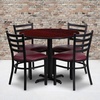 image:imageFlash Furniture Carlton 36 Round Walnut Laminate Table Set with XBase and 4 Ladder Back Metal Chairs  Black Vinyl SeatMahogany TopBurgundy Vinyl Seat