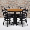 image:imageFlash Furniture Carlton 36 Round Walnut Laminate Table Set with XBase and 4 Ladder Back Metal Chairs  Black Vinyl SeatNatural TopBlack Vinyl Seat
