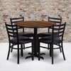 image:imageFlash Furniture Carlton 36 Round Walnut Laminate Table Set with XBase and 4 Ladder Back Metal Chairs  Black Vinyl SeatWalnut TopBlack Vinyl Seat