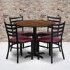 image:imageFlash Furniture Carlton 36 Round Walnut Laminate Table Set with XBase and 4 Ladder Back Metal Chairs  Black Vinyl SeatWalnut TopBurgundy Vinyl Seat