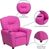 image:imageFlash Furniture Chandler LeatherSoft Kids Recliner with Cup Holder and Safety Recline Contemporary Reclining Chair for Kids Supports up to 90 lbs BlackHot Pink Vinyl