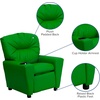 image:imageFlash Furniture Chandler LeatherSoft Kids Recliner with Cup Holder and Safety Recline Contemporary Reclining Chair for Kids Supports up to 90 lbs BlackGreen Vinyl