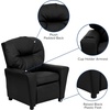 image:imageFlash Furniture Chandler LeatherSoft Kids Recliner with Cup Holder and Safety Recline Contemporary Reclining Chair for Kids Supports up to 90 lbs BlackBlack Leathersoft