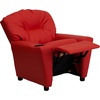image:imageFlash Furniture Chandler LeatherSoft Kids Recliner with Cup Holder and Safety Recline Contemporary Reclining Chair for Kids Supports up to 90 lbs BlackRed Vinyl