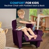 image:imageFlash Furniture Chandler LeatherSoft Kids Recliner with Cup Holder and Safety Recline Contemporary Reclining Chair for Kids Supports up to 90 lbs BlackPurple Microfiber