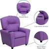 image:imageFlash Furniture Chandler LeatherSoft Kids Recliner with Cup Holder and Safety Recline Contemporary Reclining Chair for Kids Supports up to 90 lbs BlackLavender Vinyl