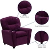 image:imageFlash Furniture Chandler LeatherSoft Kids Recliner with Cup Holder and Safety Recline Contemporary Reclining Chair for Kids Supports up to 90 lbs BlackPurple Microfiber