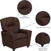 image:imageFlash Furniture Chandler LeatherSoft Kids Recliner with Cup Holder and Safety Recline Contemporary Reclining Chair for Kids Supports up to 90 lbs BlackBrown Leathersoft